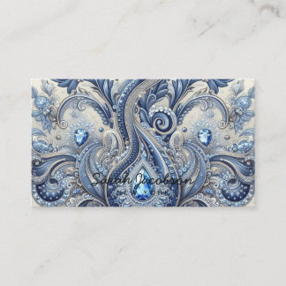 Luxury Blue and White Paisley Diamond Visitenkarte