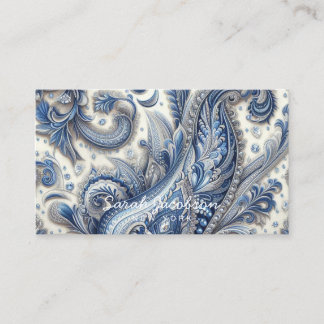 Luxury Blue and White Paisley Visitenkarte