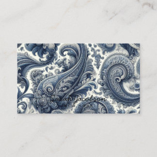 Luxury Blue and White Paisley Visitenkarte