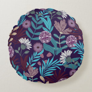 Luxury Blue & Burgundy Floral Rundes Kissen
