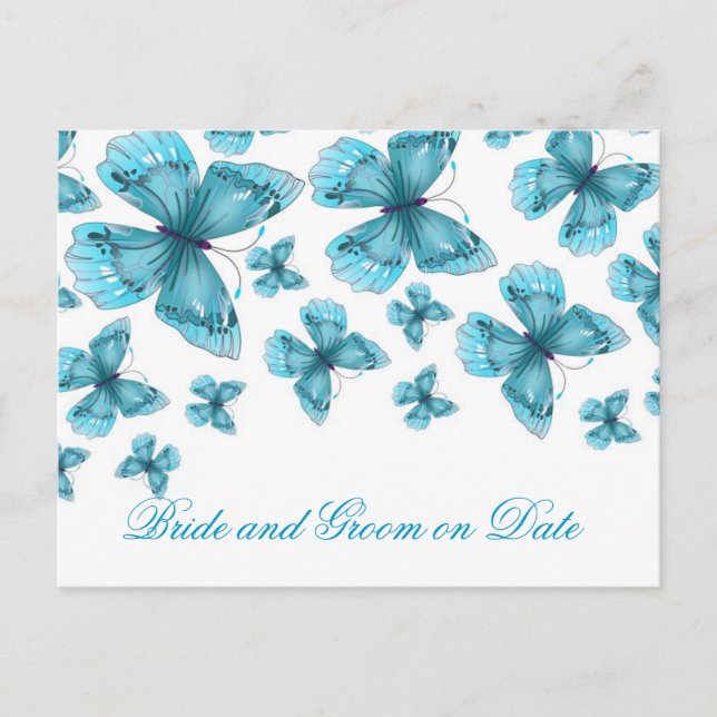 Luxury Blue Elegant Butterfly Rett Date Card Ankündigungspostkarte (Vorderseite)