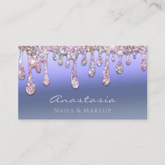 Luxury Blue Foil Glitzer Tropfens Makeup Artist Visitenkarte (Vorderseite)