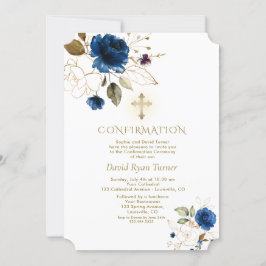 Luxury Blue Gold Floral Boy Bestätigung Einladung
