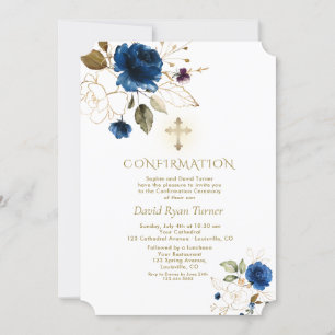 Luxury Blue Gold Floral Boy Bestätigung Einladung