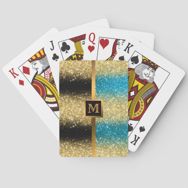 Luxury Blue Gold Glitzer Spielkarten (Rückseite)