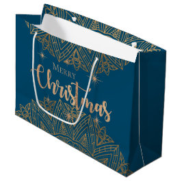 Luxury Blue Gold Mandala Elegant Frohe Weihnachten Große Geschenktüte