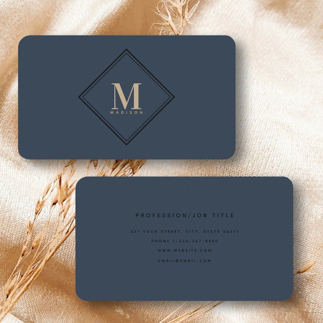 Luxury Blue & Gold Monogram Beruflich Elegant Visitenkarte (Luxury Blue & Gold Monogram Professional Elegant Business Card)