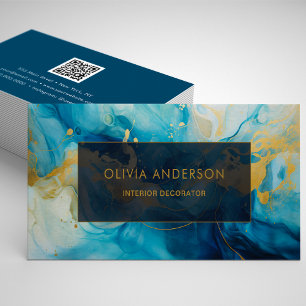 Luxury Blue Gold QR Code Mode Trendy Modern Visitenkarte