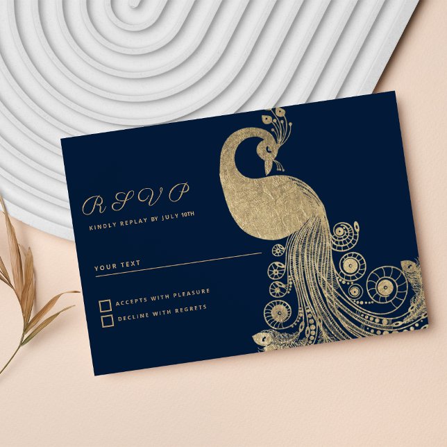 Luxury blue gold royal peacock elegant RSVP Einladung (Luxury blue gold royal peacock elegant RSVP)