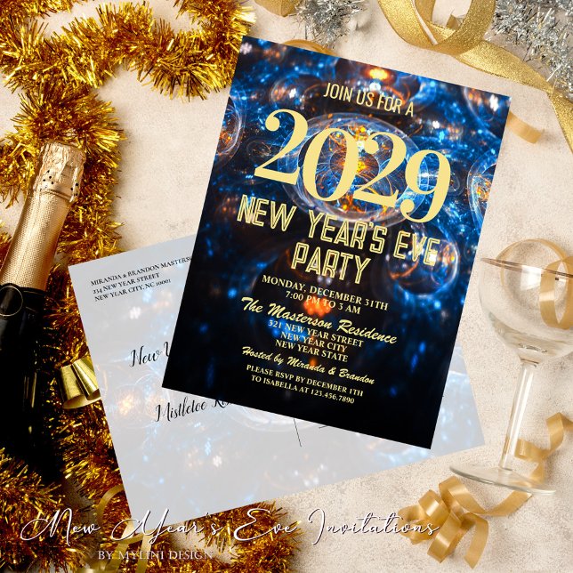 Luxury Blue Gold Silvester Party Einladung Postkarte (Von Creator hochgeladen)