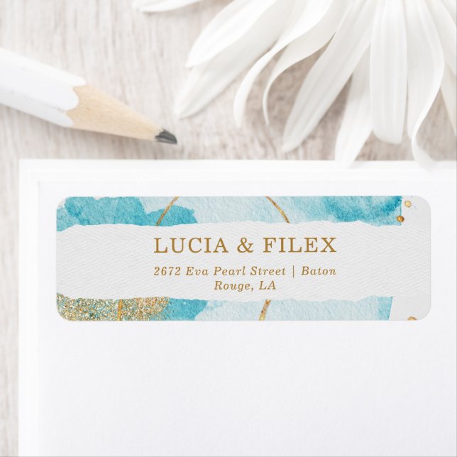 Luxury Blue Gold Watercolor Abstrakte Adresse (Insitu)