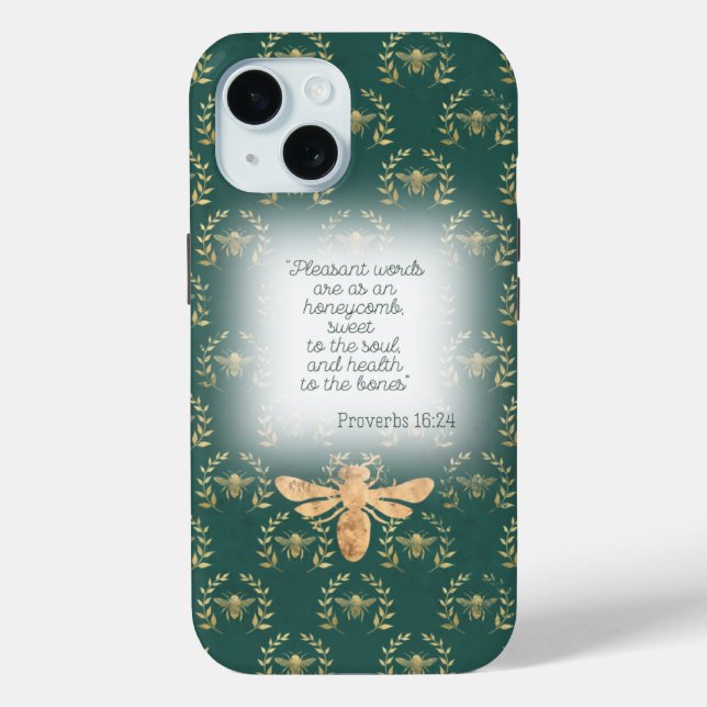 Luxury Blue Green Gold Bee Wreath Grid Christian  Case-Mate iPhone Hülle (Rückseite)