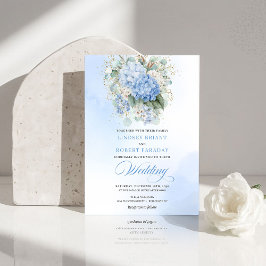 Luxury Blue Hydrangea Gold Wedding Invitation Einladung
