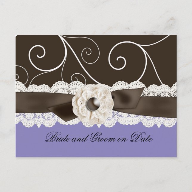 Luxury Blue Lace Ribbon Floral Rett Date Card Ankündigungspostkarte (Vorderseite)