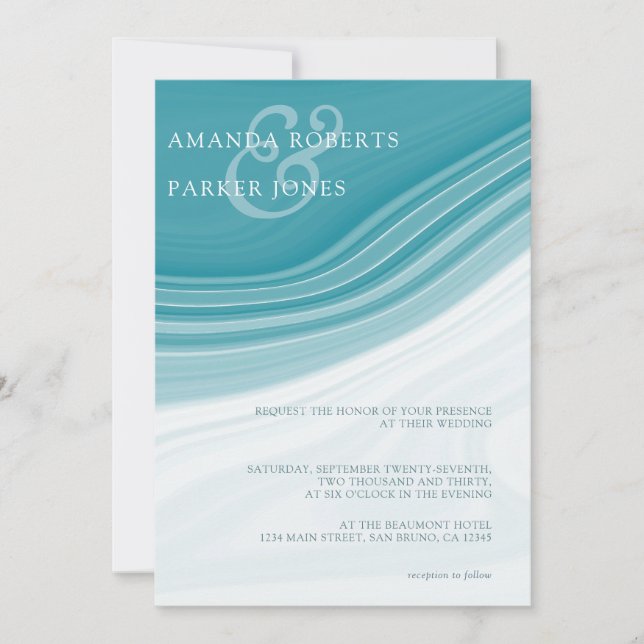 Luxury Blue Marble Wedding Einladung (Vorderseite)