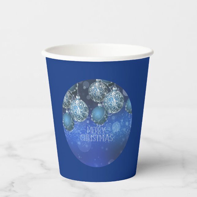 Luxury Blue & Silver Bauble Christmas Pappbecher (Vorderseite)