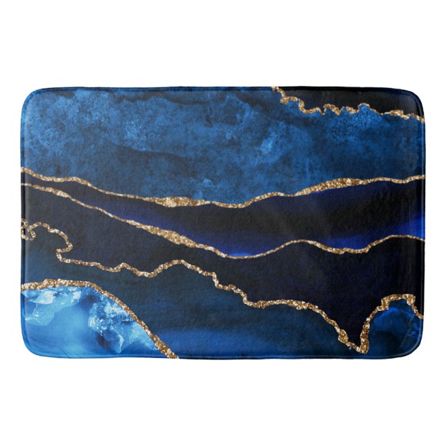 Luxury Blue und Gold Glitzer Agate Badematte (Vorderseite)