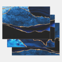 Luxury Blue und Gold Glitzer Agate Birthday Geschenkpapier Set