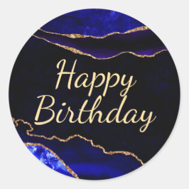 Luxury Blue und Gold Glitzer Agate Birthday Runder Aufkleber