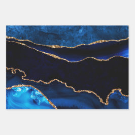 Luxury Blue und Gold Glitzer Agate Happy Birthday Geschenkpapier Set