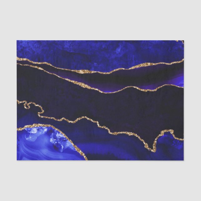 Luxury Blue und Gold Glitzer Agate Happy Birthday Seidenpapier (Vorderseite)
