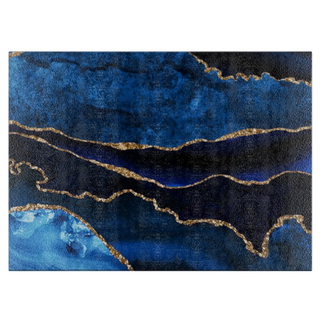 Luxury Blue und Gold Glitzer Agate Schneidebrett (Vorderseite)