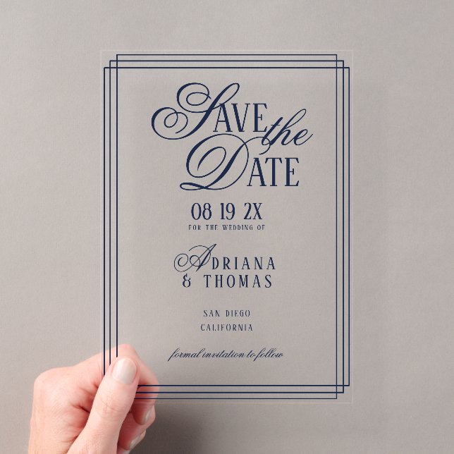 Luxury Blue Wedding Save The Date Acryleinladungen (Insitu (Handheld))