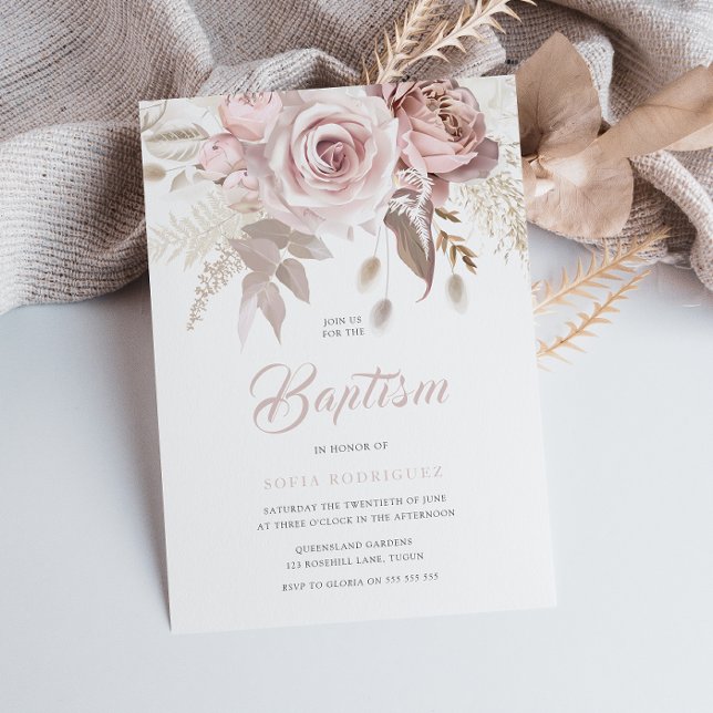Luxury Blush Flowers Elegant Baptism Einladung (Von Creator hochgeladen)