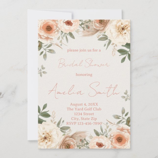 Luxury Blush Garden Bridal Shower Invitation Einladung (Vorderseite)