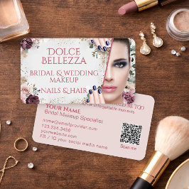 Luxury Blush Pink Floral Bridal Makeup Artist Visitenkarte
