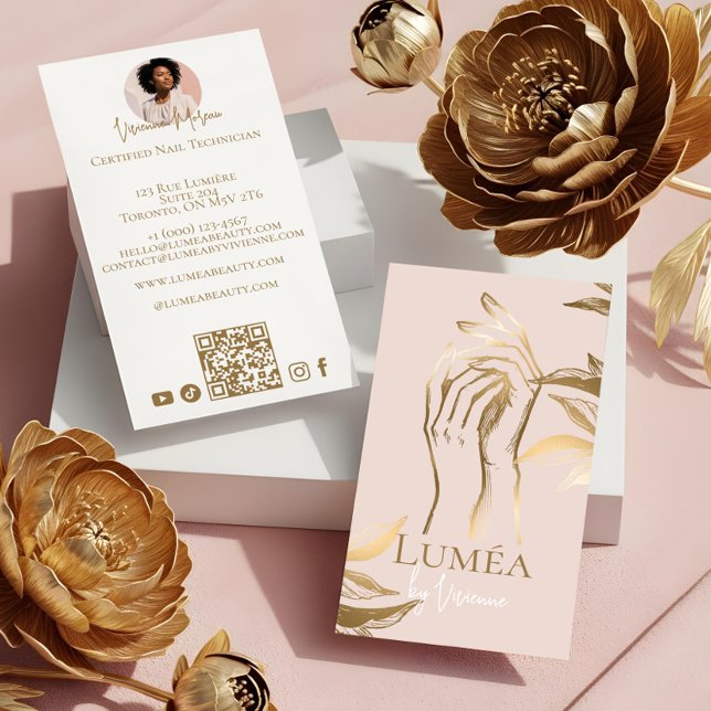 Luxury Blush Pink Gold Beauty Nail Manicure Studio Visitenkarte (Luxury Blush Pink Gold Beauty Nail Manicure Studio Business Card)