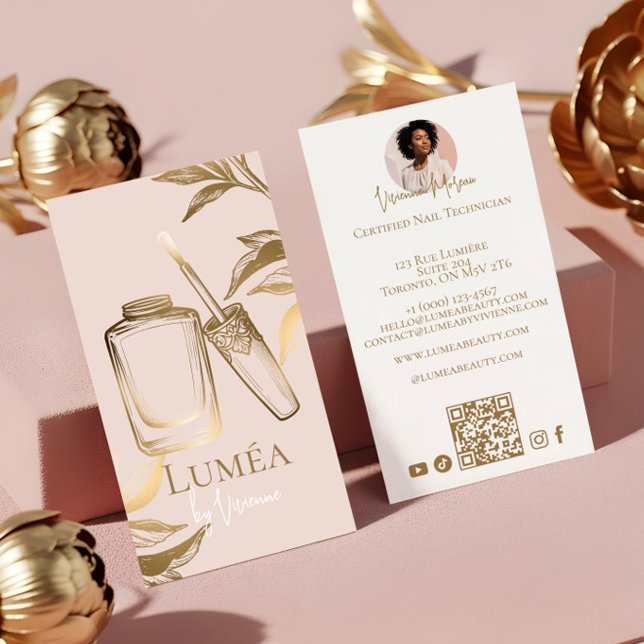Luxury Blush Pink Gold Beauty Nail Manicure Studio Visitenkarte (Luxury Blush Pink Gold Beauty Nail Manicure Studio Business Card)