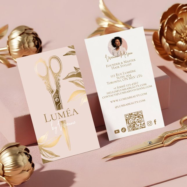 Luxury Blush Pink Gold Beauty Salon Hair Studio Visitenkarte (Luxury Blush Pink Gold Beauty Salon Hair Studio Business Card)