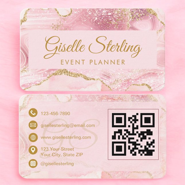 Luxury Blush Pink Gold Event Planner QR Code Visitenkarte (Von Creator hochgeladen)