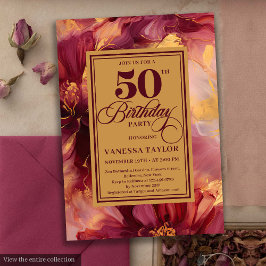 Luxury Boho Burgundy Gold Blume 50. Geburtstag Einladung