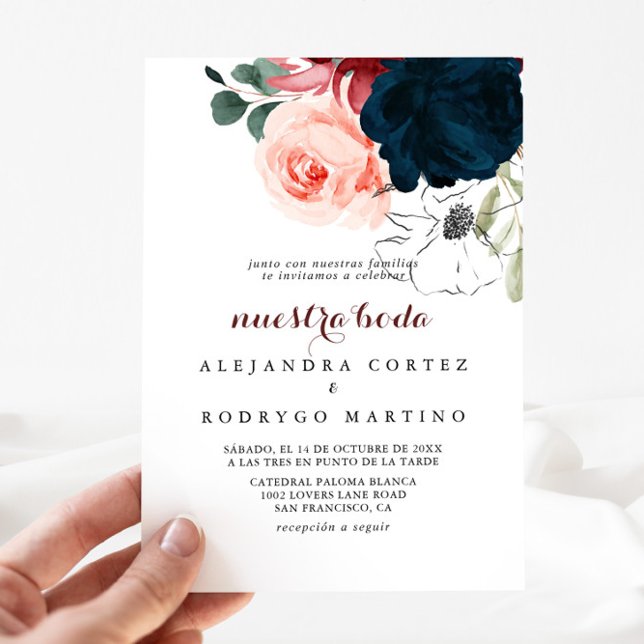 Luxury Boho Colorful Floral Nuestra Boda Wedding Einladung (Von Creator hochgeladen)