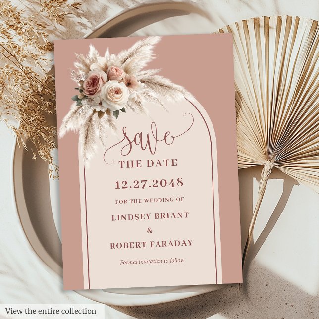 Luxury Boho Dusty Pink Floral Save the Date Card Einladung (Luxury Boho Dusty Pink Floral Save the Date Card)