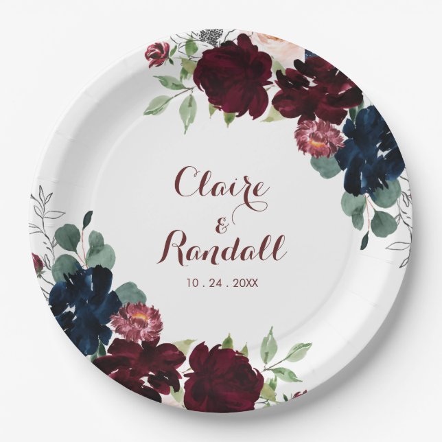Luxury Boho farbenfrohe Blumenhochzeit Pappteller (Vorderseite)