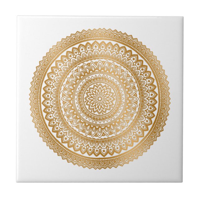 Luxury Boho Imitate Gold Mandala Ornament White Fliese (Vorderseite)