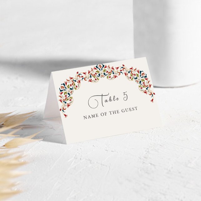 Luxury Botanical Floral Paisley Wedding Place Card Tischnummer (Von Creator hochgeladen)