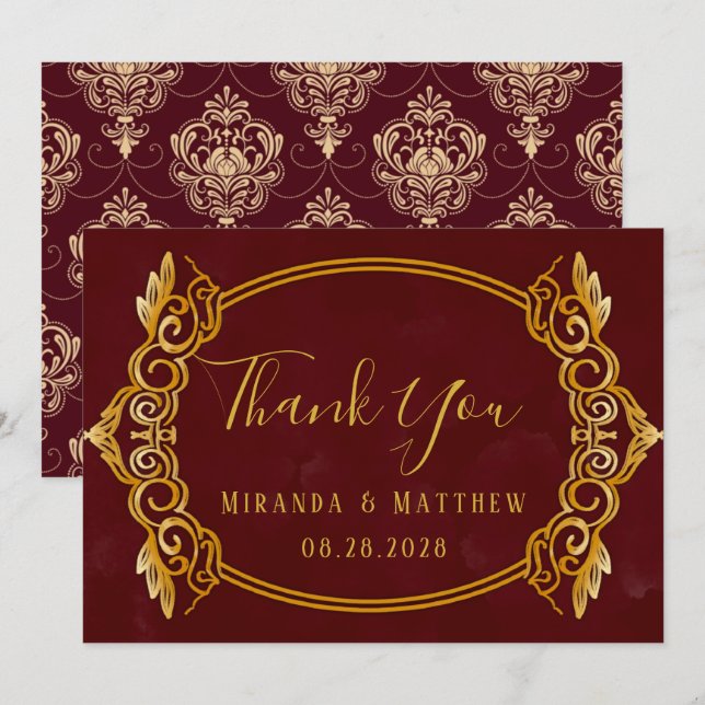 Luxury Burgund und Gold Royal Vielen Dank Karten (Vorne/Hinten)