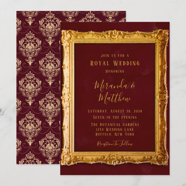 Luxury Burgund und Gold Royal Wedding Einladung (Vorne/Hinten)