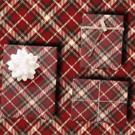 Luxury Burgundy and Cream Diagonal Tartan Plaid Geschenkpapier Set