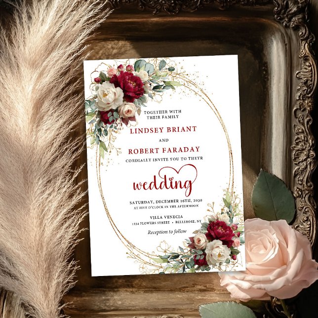 Luxury Burgundy Bohemian Floral Wedding Invitation Einladung (Luxury Burgundy Bohemian Floral Wedding Invitation)