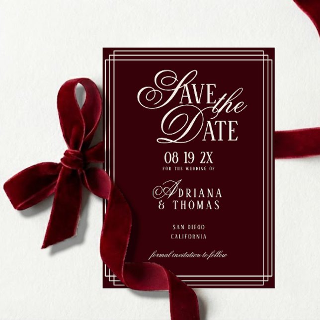 Luxury Burgundy Calligraphy Wedding Save The Date (Von Creator hochgeladen)