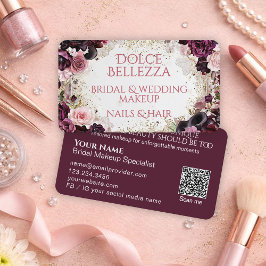 Luxury Burgundy Floral Bridal Makeup Artist Visitenkarte