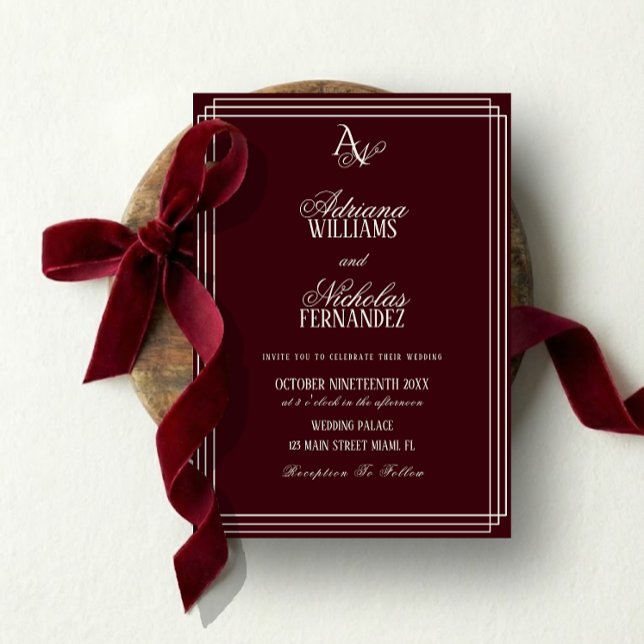 Luxury Burgundy Monogram Wedding Einladung (Von Creator hochgeladen)