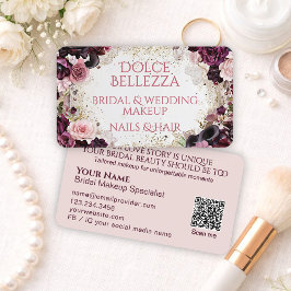 Luxury Burgundy Pink Floral Bridal Makeup Artist Visitenkarte