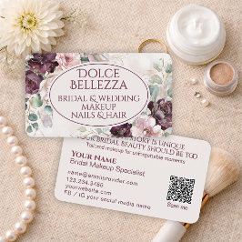 Luxury Burgundy Purple Floral Bridal Makeup Artist Visitenkarte