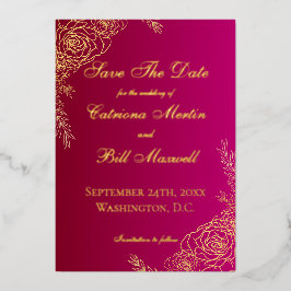Luxury Burgundy Red and Gold Save The Date Card Folieneinladung